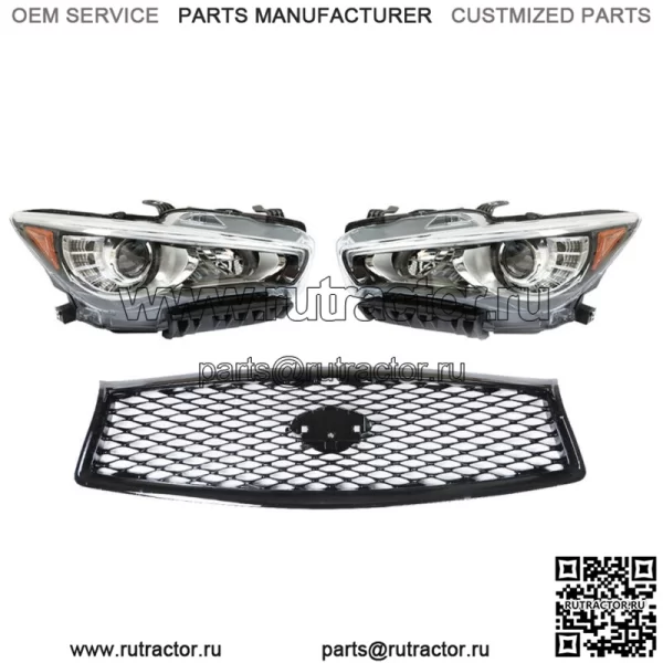 Пара фар + передняя верхняя решетка для Infiniti Q50 2014-2016 2017 без AFS LH+RH
