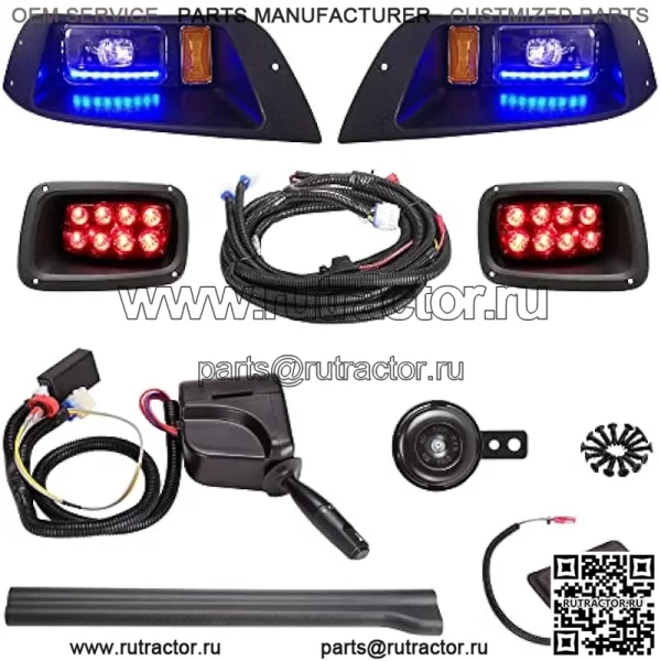Комплект задних фар для гольф-кара Deluxe для EZGO TXT 36 В всесезонный и 48 В 1996-2013, с дневными ходовыми огнями RGB, ближним и дальним светом, указателем поворота, тормозной накладкой, аварийной сигнальной лампой
